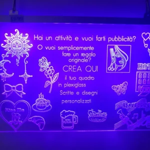 OUADRO PLEXIGLASS DA PERSONALIZZARE REGALO FESTA LOGO PUBBLICITA' AZIENDA LUCE LED RGB