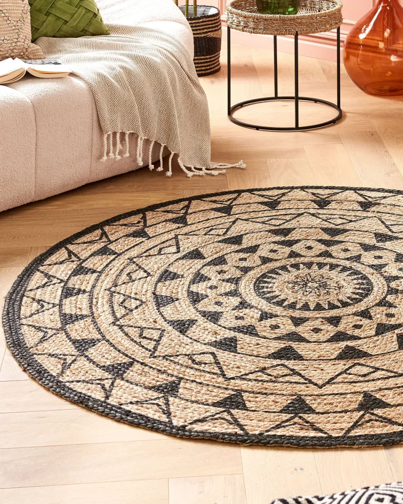 Tappeto Iuta e Cotone Nero Rotondo ⌀ 140 cm PORSUK