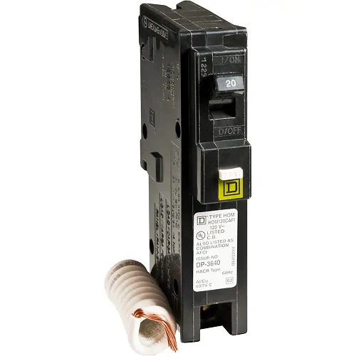Square D HOM120CAFI 1 Pole 20 Amp 120 VAC 10 kA Micro Plug Combination Arc Fault Circuit Interrupter con 4 Ruote Pieno Gomma