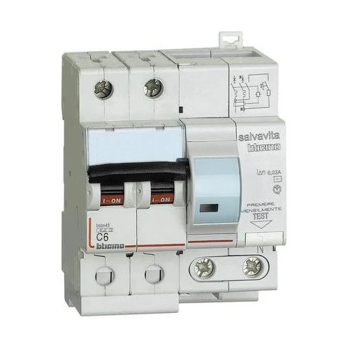 Telo di Protezione Impermeabile Interruttore Magnetotermico Differenziale (Salvavita) BTicino G8230/6AC – 2 Poli, 6A, 30mA