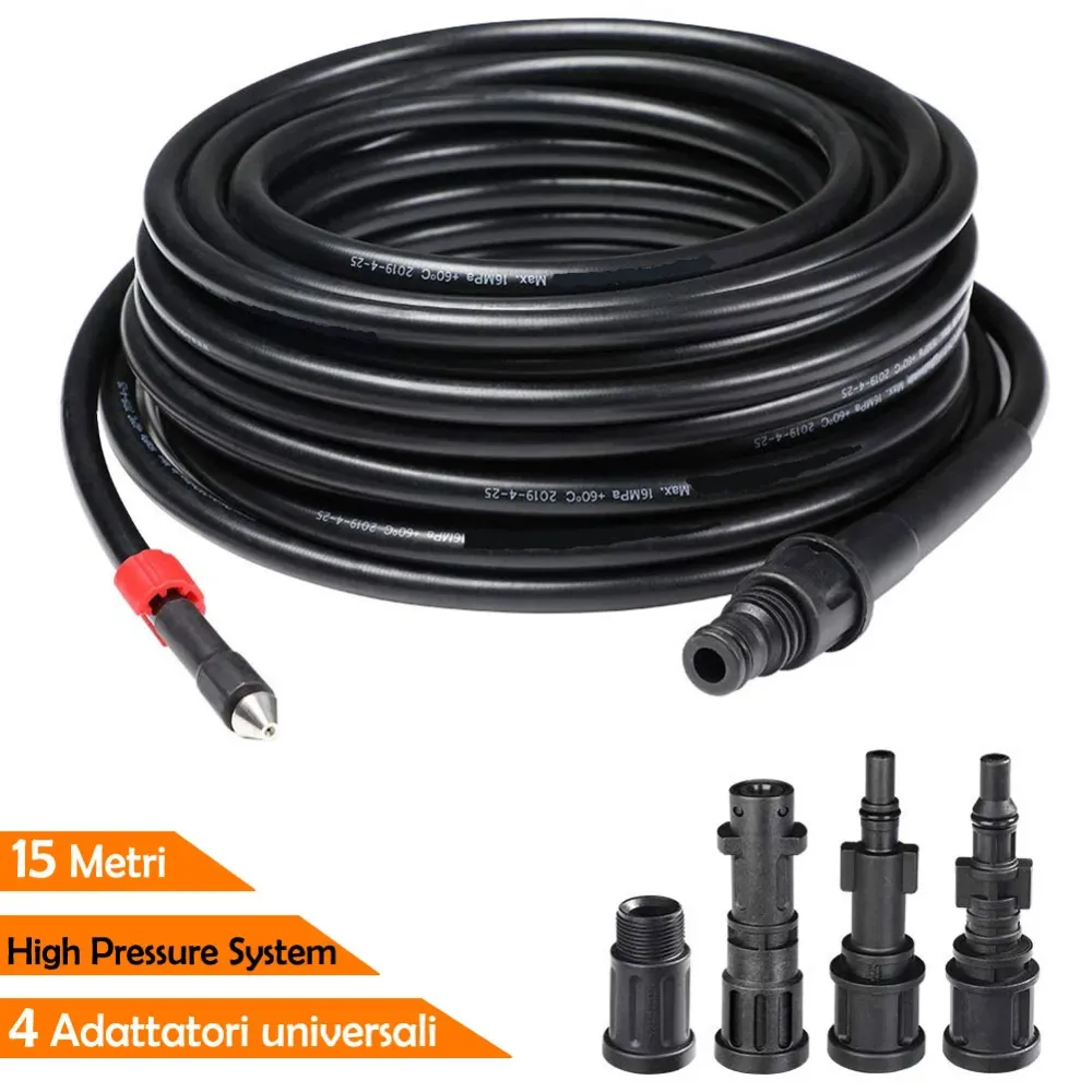 Micro Sonda Sturatubi Spurgatubi Idropulitrice 15 Metri Antipiega 4 Adattatori