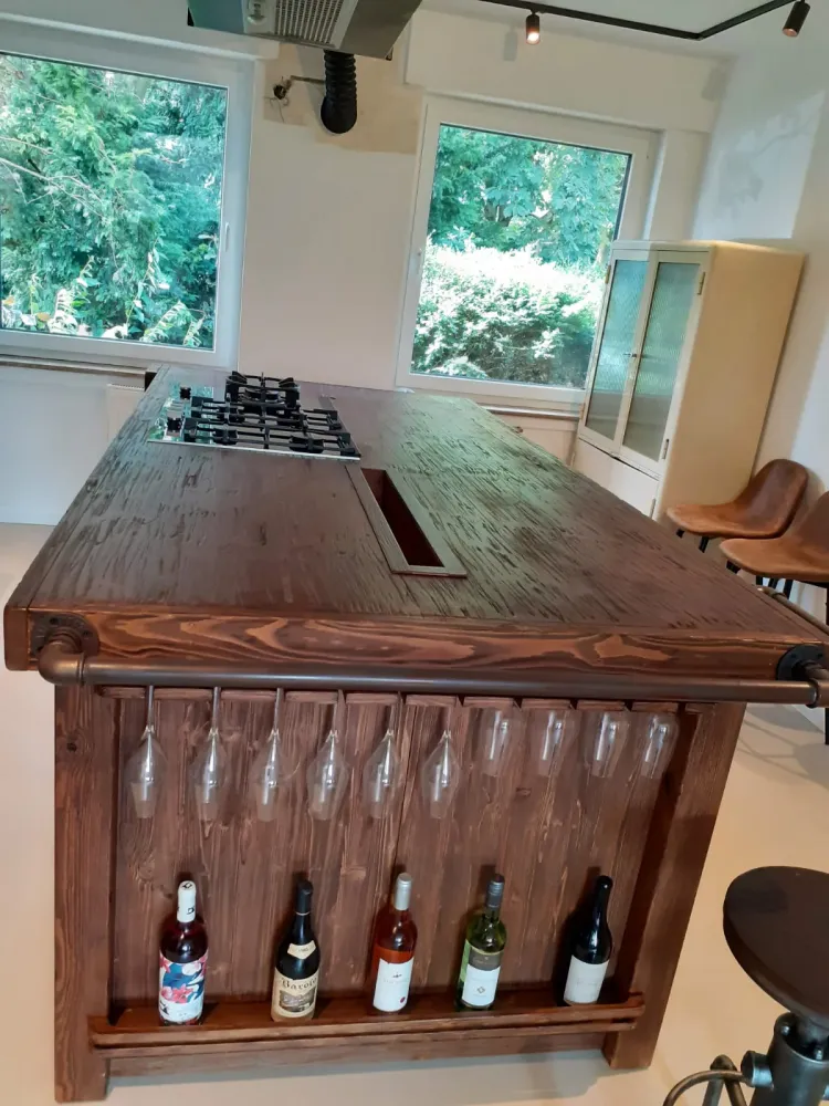 Cucina + isola MUNSTER stile INDUSTRIAL 300x65xh90cm + 240x120xH100cm legno massello e SU MISURA