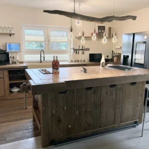Cucina + isola STOCCARDA stile INDUSTRIAL 415x65xh90cm + 220x120xH100cm tutto legno massello SU MISURA