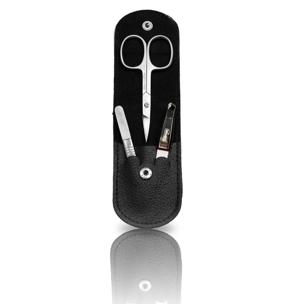 Custodia da tasca - Custodia per cura delle unghie - Set per manicure di alta qualità - 3 pezzi - Pinzetta per capelli - F...