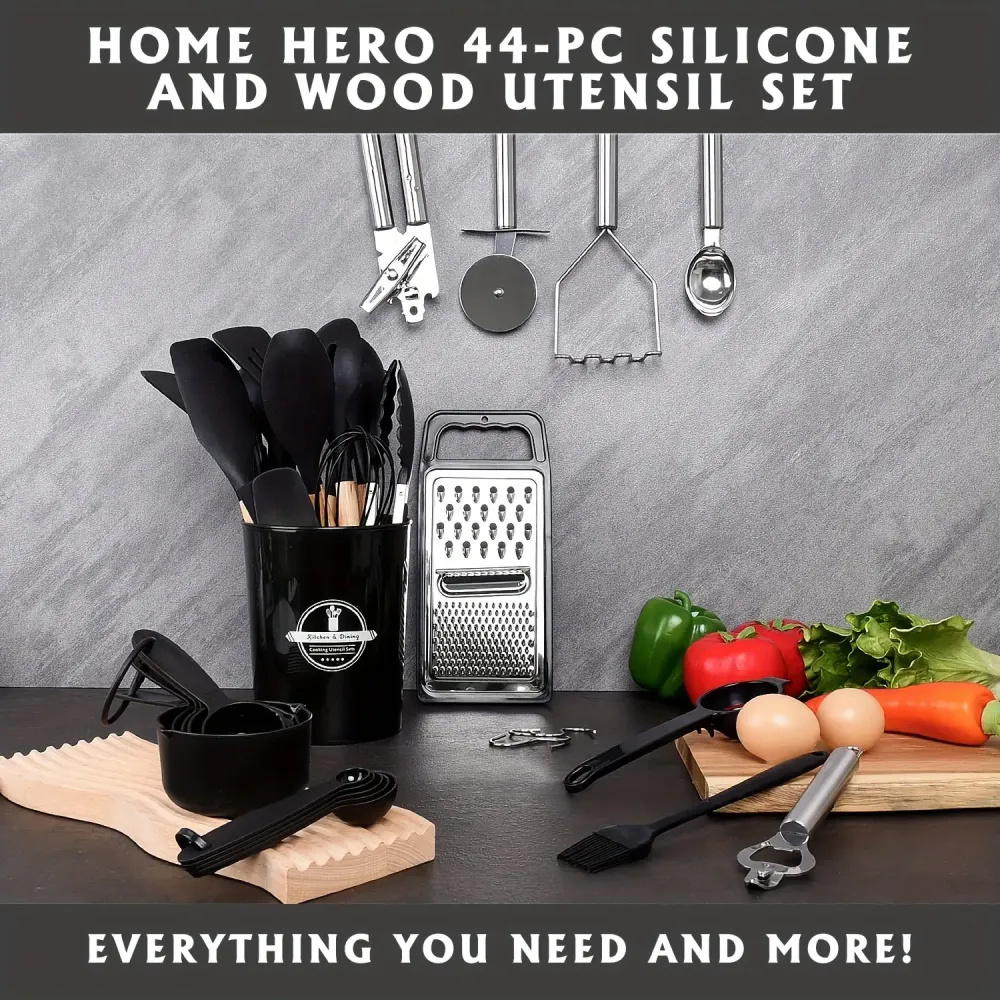 44pcs Non-Stick Wooden Handle Silicone Kitchenware Set Baking And Cooking Tools, Making Cooking And Baking Easy, Kitchen S...