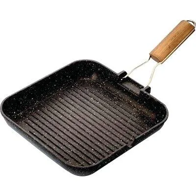 Bistecchiera Alluminio Pressofuso Antiaderente con Manico Pieghevole 26x26