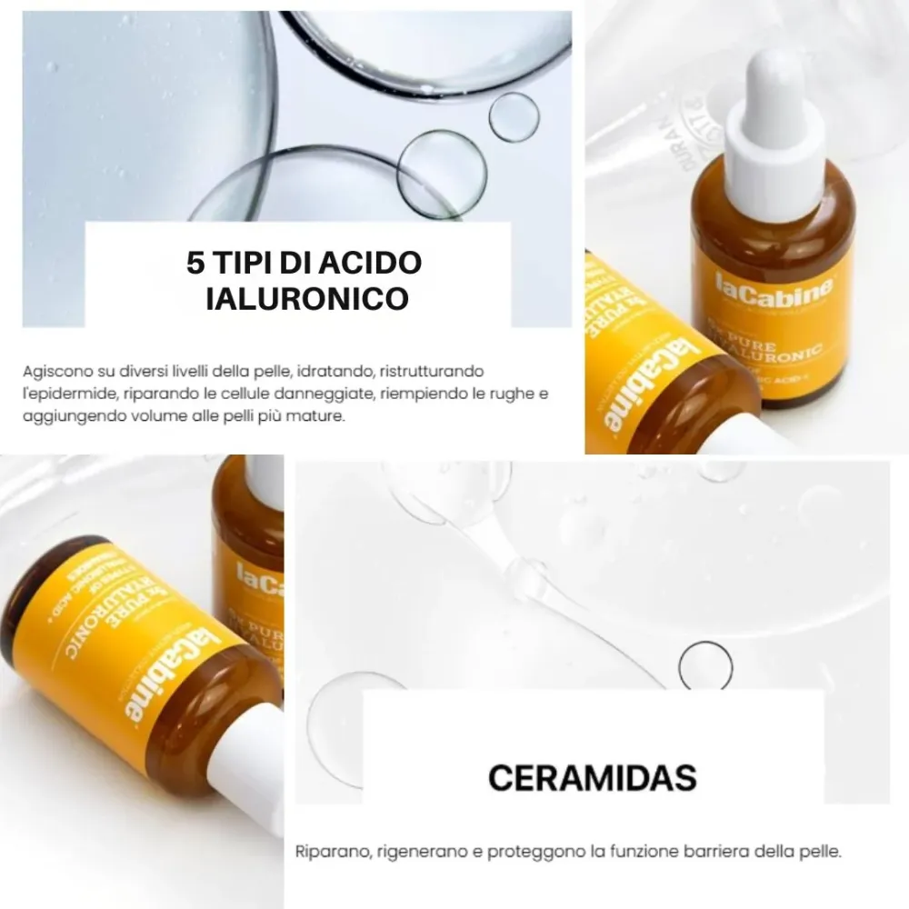 LACABINE SIERO VISO ACIDO IALURONICO PURO 5X + CERAMIDI | Altamente Concentrato - Riempie le Rughe e Idrata la Pelle