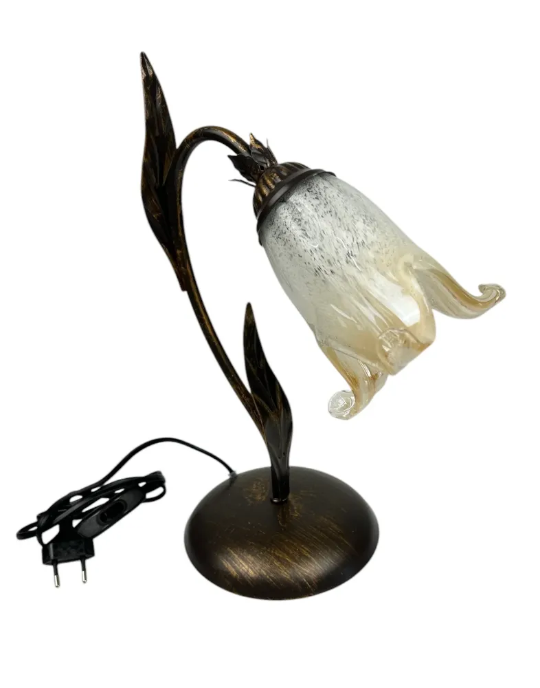 Lumetto comodino 1 luce classico ferro battuto e vetro realizzato e decorato artigianalmente coll. scott