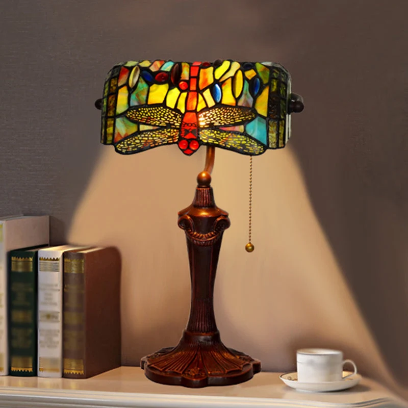 TiffanyDragonfly - Lampada da banco vetro colorato vittoriano blu
