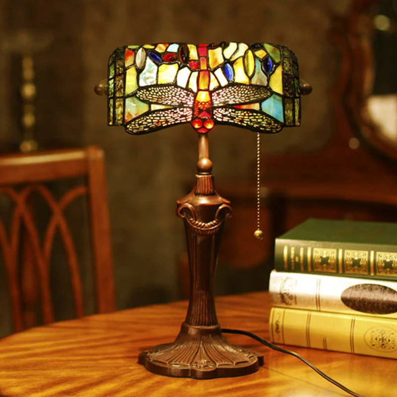TiffanyDragonfly - Lampada da banco vetro colorato vittoriano blu