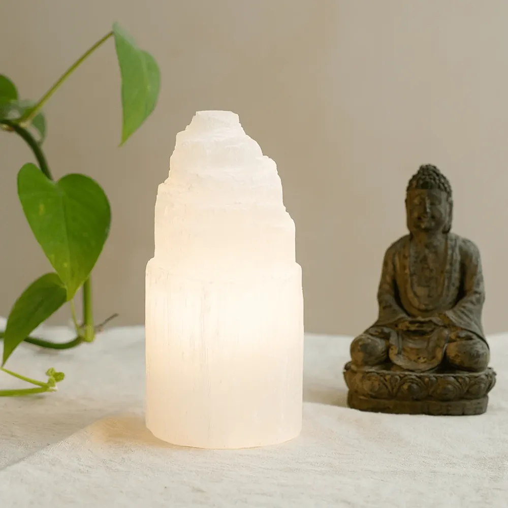 Lampada torre di cristallo di selenite 15 cm