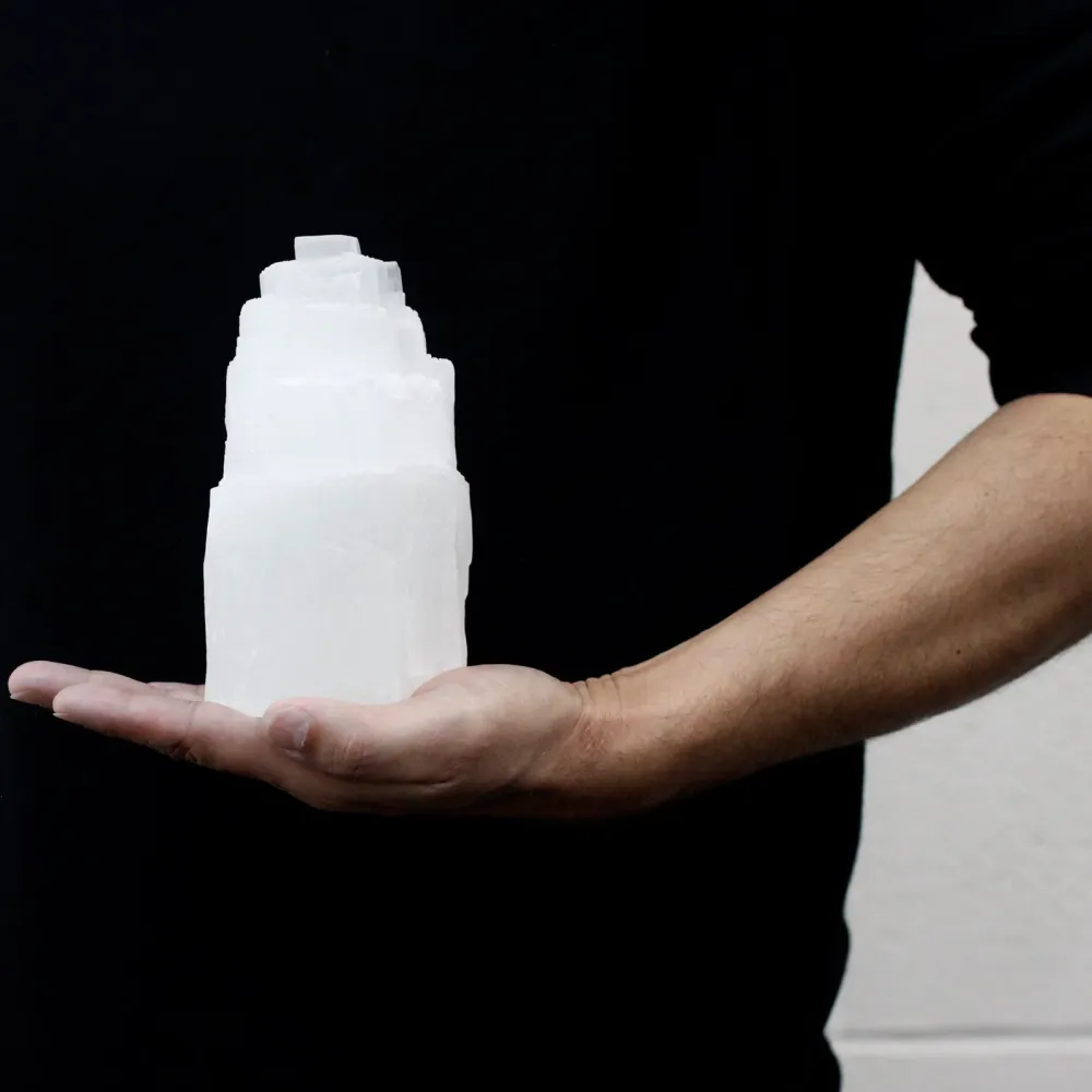Lampada torre di cristallo di selenite 15 cm