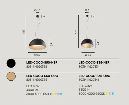 FANEUROPE SOSPENSIONE LED COCO ORO 30W 3300LM CCT 35X181CMPE LED-COCO-S35-ORO