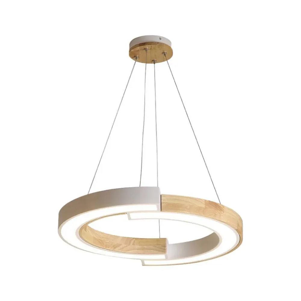 Lampadario LED V-TAC Sospensione con 2 Mezzaluna 32W 4000LM Legno Colore Bianco 43*37*112cm 4000K luce naturale SKU 10089...