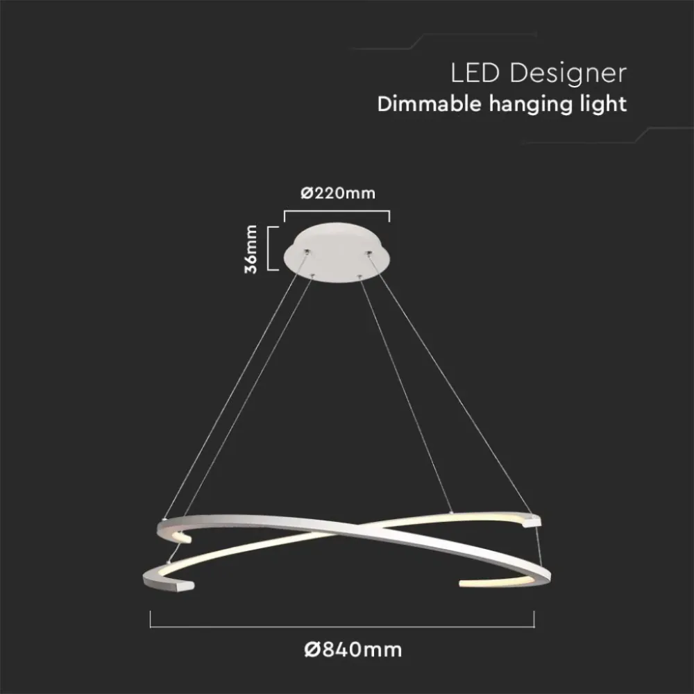 Lampadario LED V-TAC Sospensione con 2 Mezzaluna 48W Colore Bianco 80*120cm 4000K Triac Dimmerabile 3000K SKU 14987
