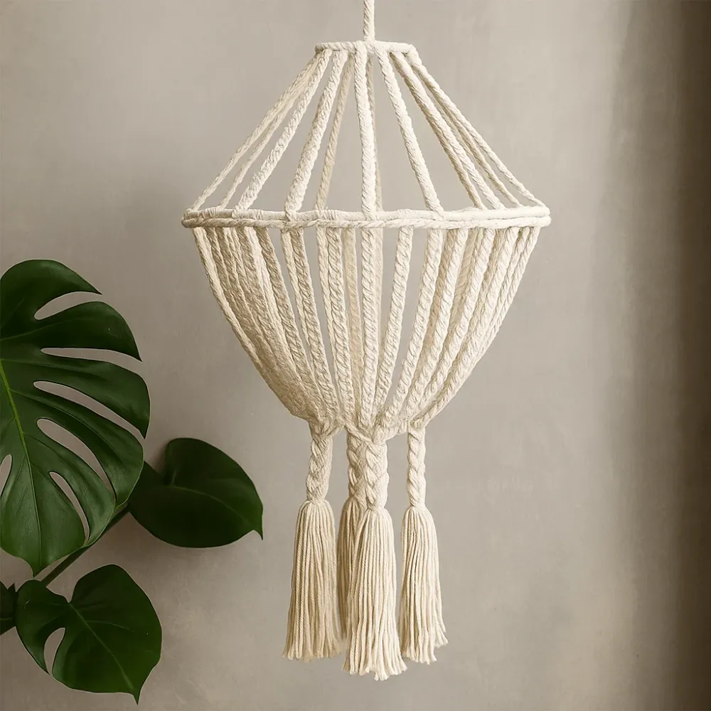 Lampadario Macramè Grande Goccia Naturale