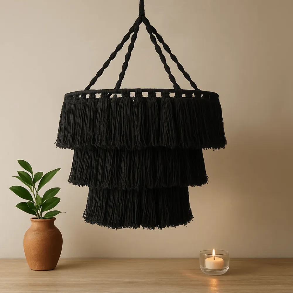 Lampadario macramè – Nero