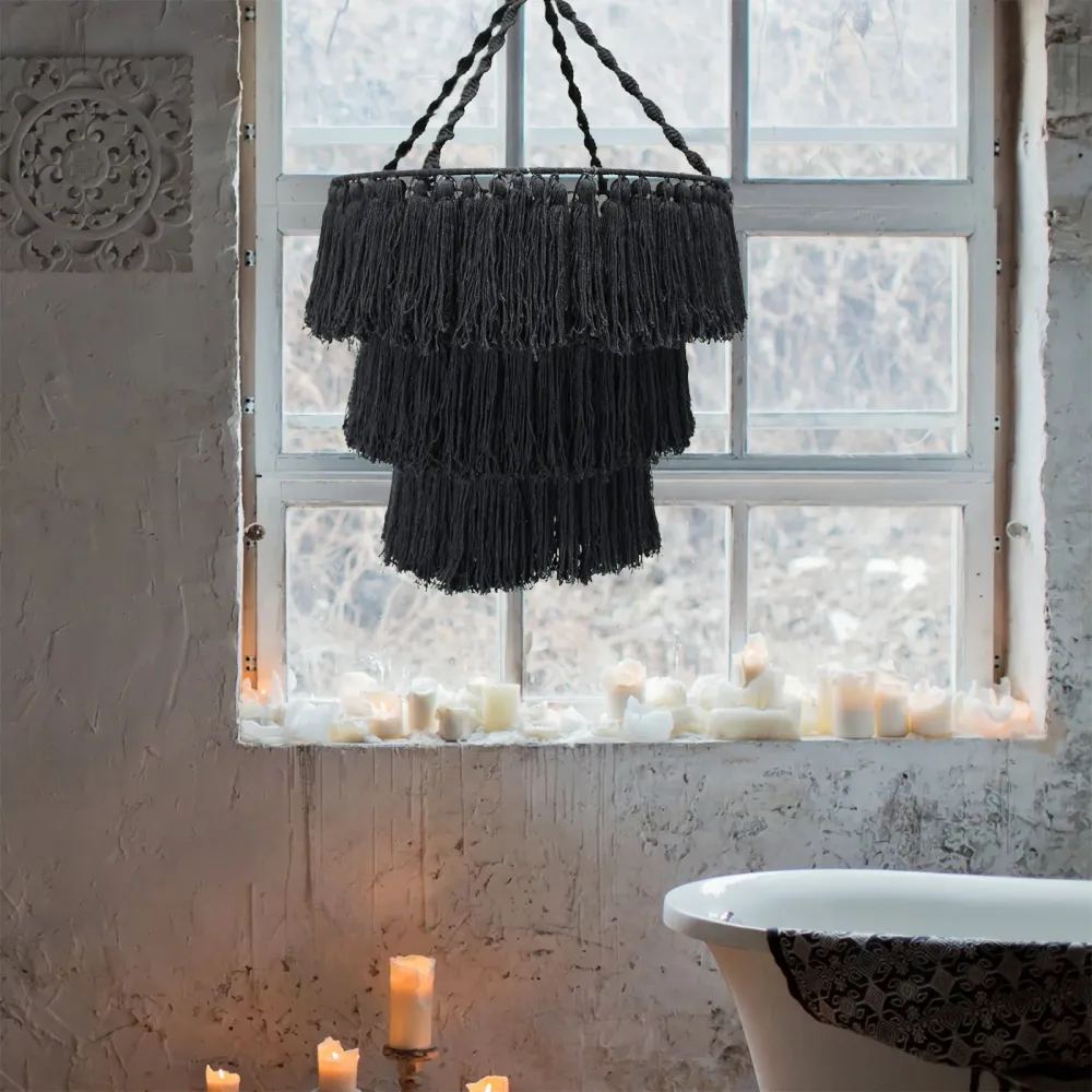 Lampadario macramè – Nero