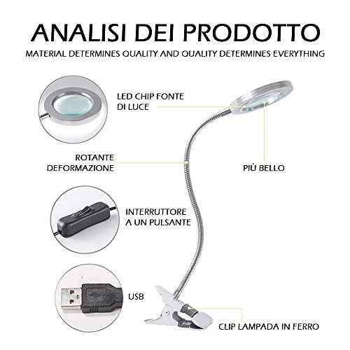 Lampada Estetista con Lente d'Ingrandimento 8 Diottrie,Lampada LED USB...