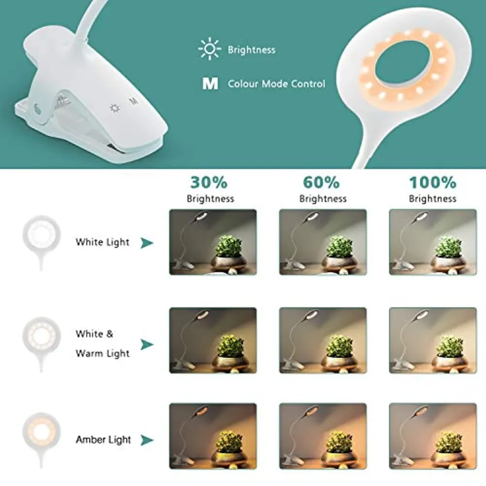 LENCENT Lampada da Lettura 28 LED Blocca Il 99.94% della Luce Blu, 9 Livelli di Luminosità【Bianca et Ambrata】, Lampada Lib...