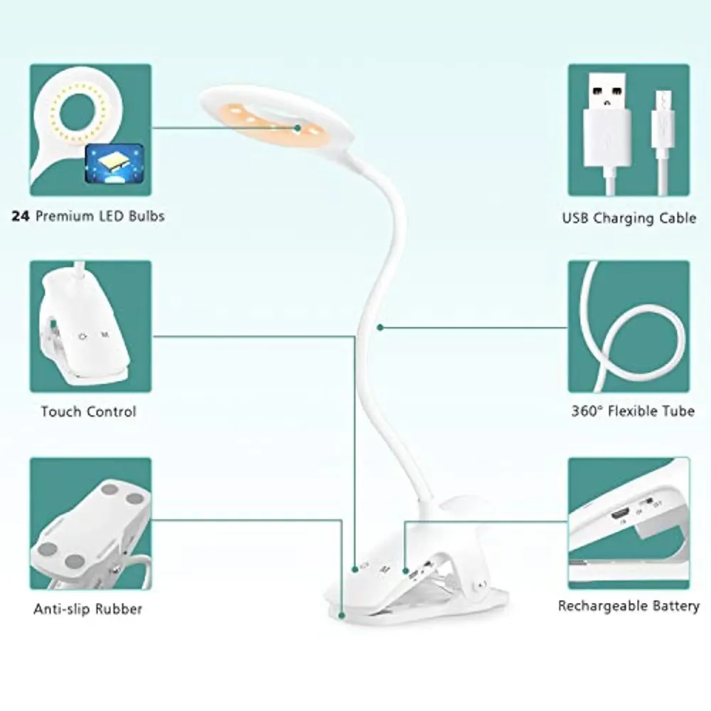 LENCENT Lampada da Lettura 28 LED Blocca Il 99.94% della Luce Blu, 9 Livelli di Luminosità【Bianca et Ambrata】, Lampada Lib...