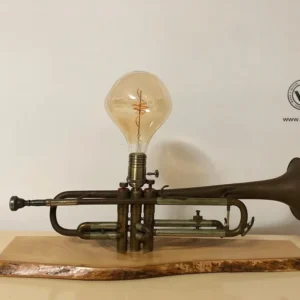 Lampada di design vintage realizzata con tromba antica del 1945.