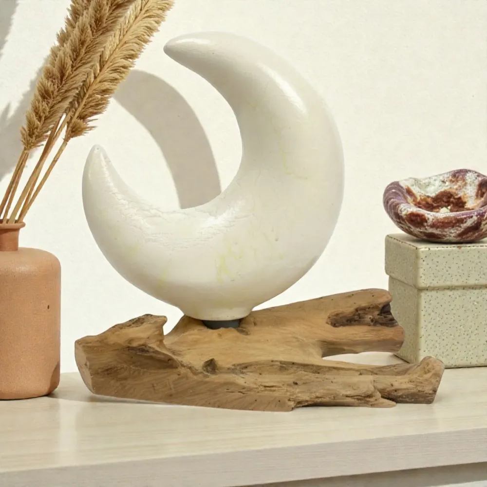 Lampada DriftGlow con paralume mezzaluna crepitante – Grigio