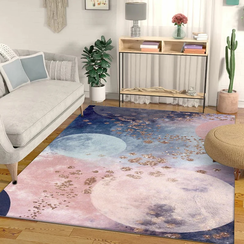 Tappeto modello pianeti rosa Tappeto attuale poliestere Lavabile antiscivolo Adatto agli animali domestici per soggiorno