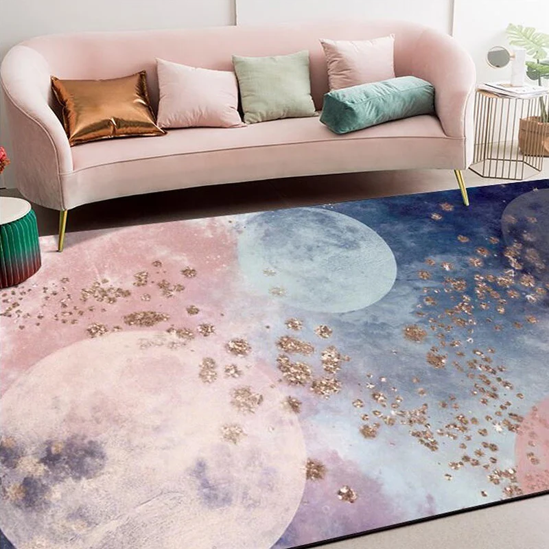 Tappeto modello pianeti rosa Tappeto attuale poliestere Lavabile antiscivolo Adatto agli animali domestici per soggiorno