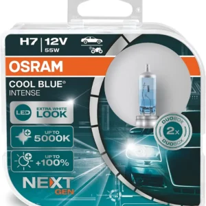 OSRAM COOL BLUE INTENSE H7, +100% più luminosa, fino 5000K, lampada alogena, look LED, duo box (2 lampade)