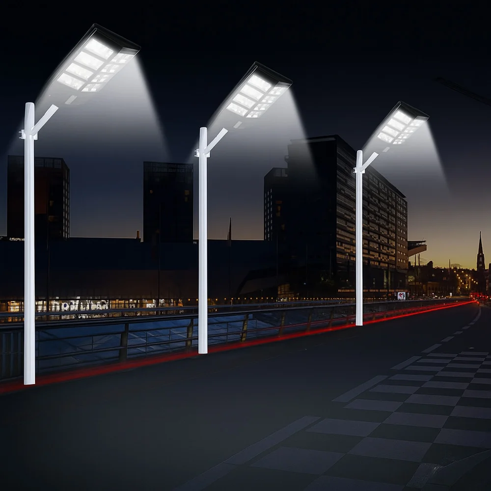 Lampione faro pannello solare 1600W con palo sensore di passaggio IP66