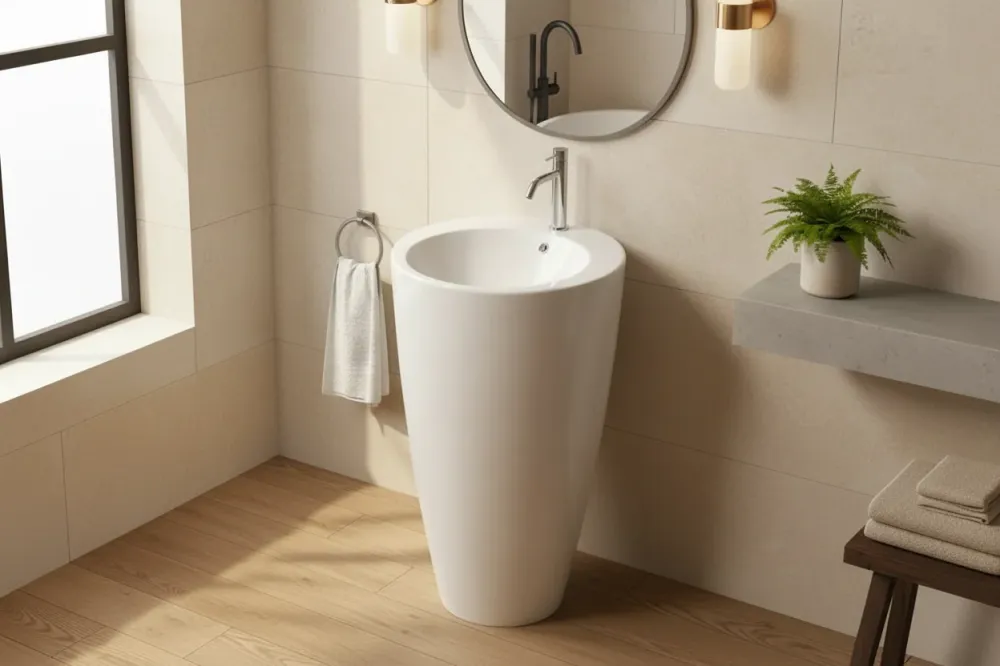 Lavabo freestanding Bathcore Materiale ceramica - Colore Bianco Lucido