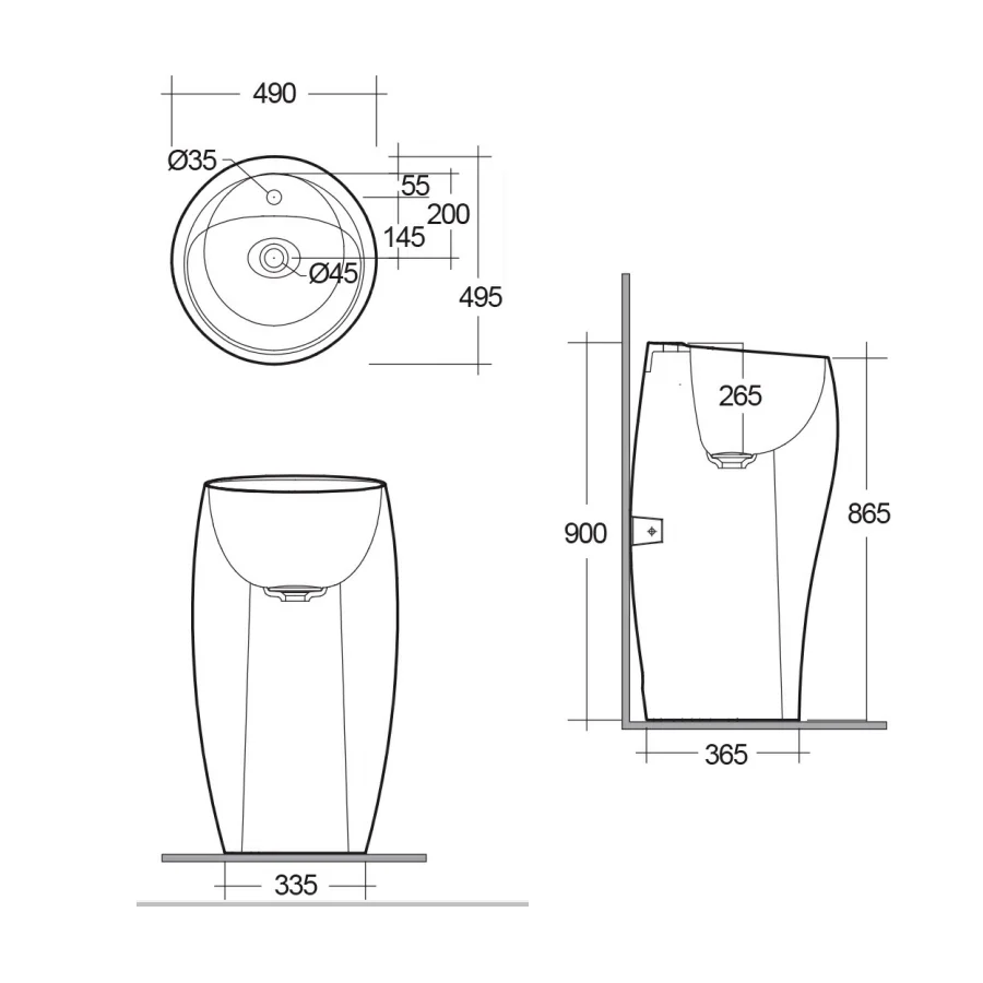 Lavabo monoblocco freestanding modello Cloud di Rak Ceramics Bianco Opaco