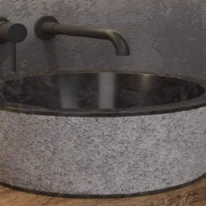 Lavabo Tondo Per Bagno Marmo Naturale Grigio/Nero