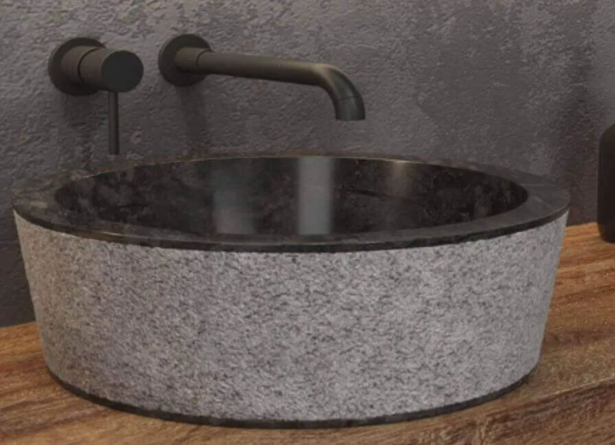 Lavabo Tondo Per Bagno Marmo Naturale Grigio/Nero
