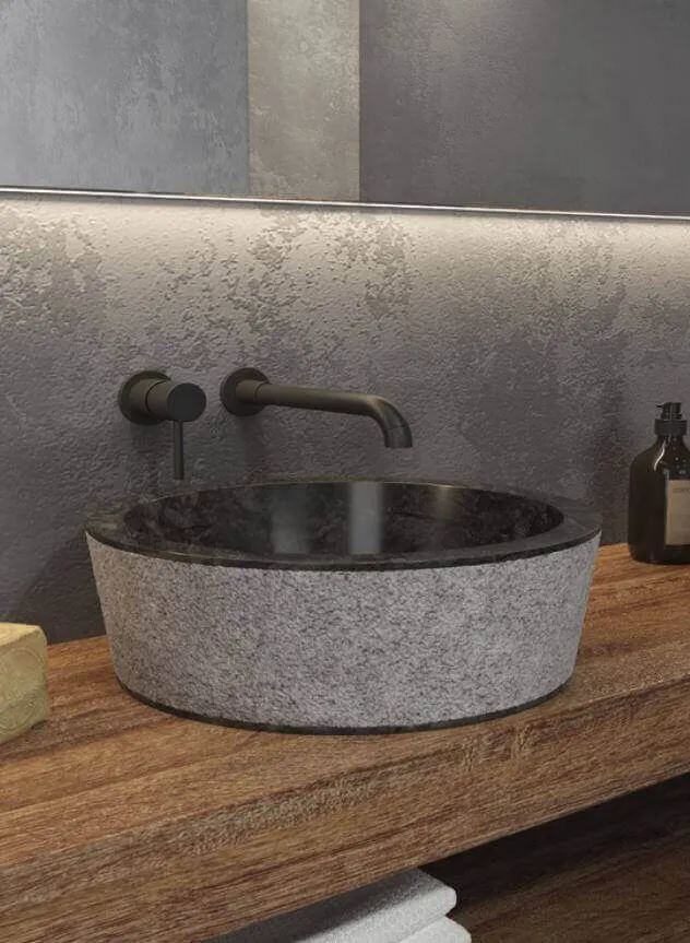 Lavabo Tondo Per Bagno Marmo Naturale Grigio/Nero