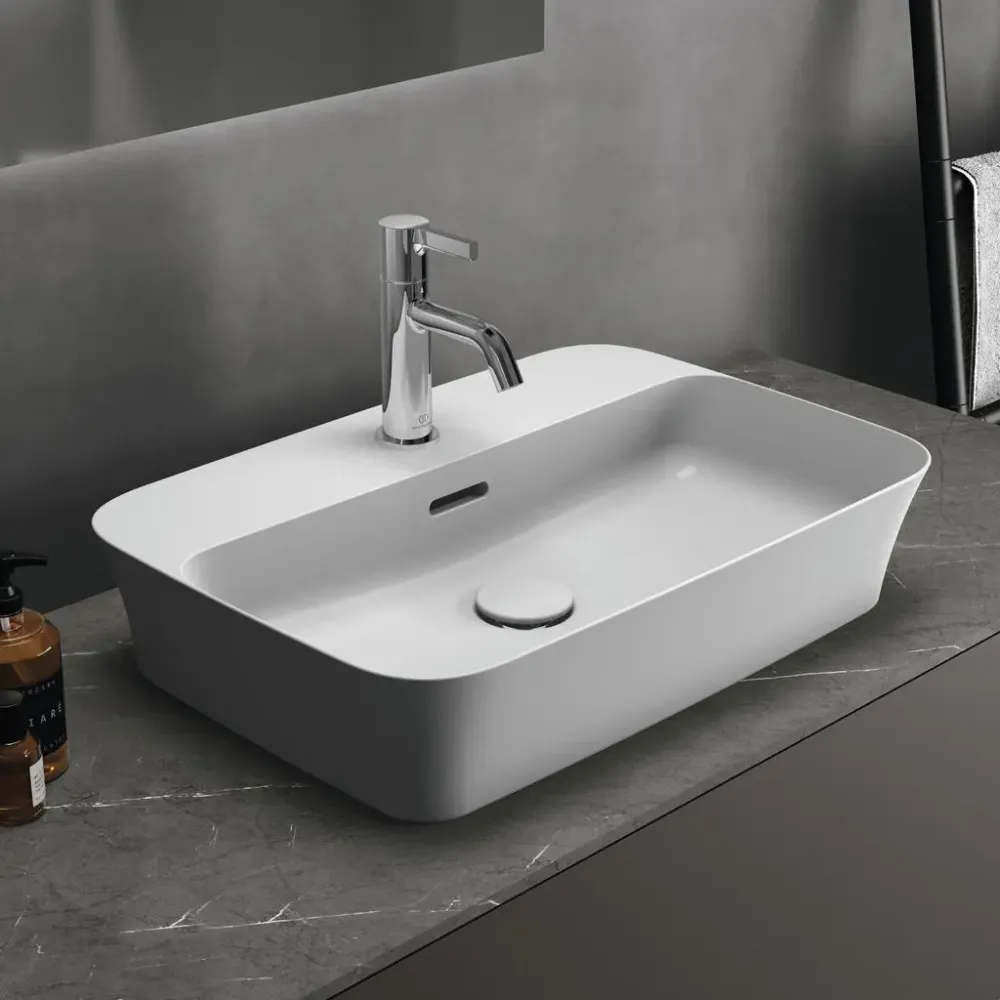 Lavabo da appoggio rettangolare 55x38 cm con foro rubinetto e troppo pieno Ideal Standard Ipalyss E207701
