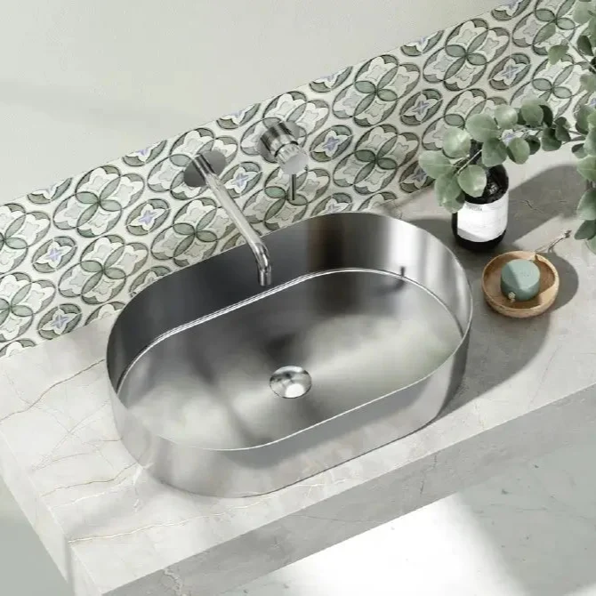 Lavabo Da Appoggio Acciaio Inox 55x35 - Acciaio Spazzolato