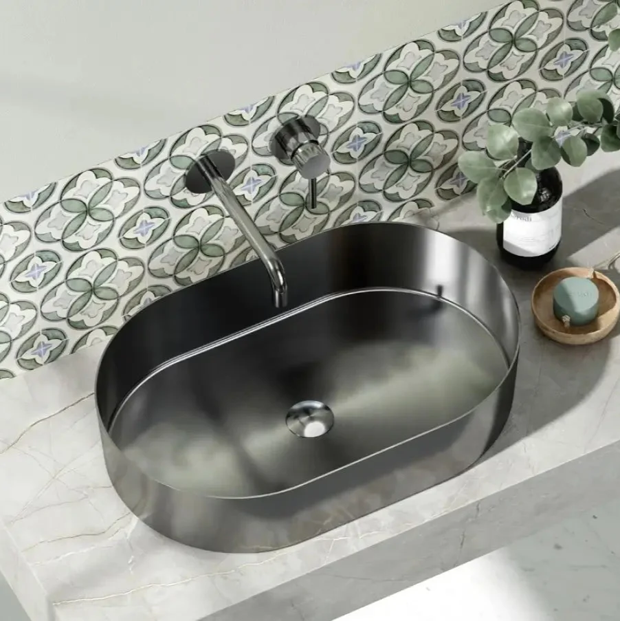 Lavabo Da Appoggio Acciaio Inox 55x35 - Canna Di Fucile