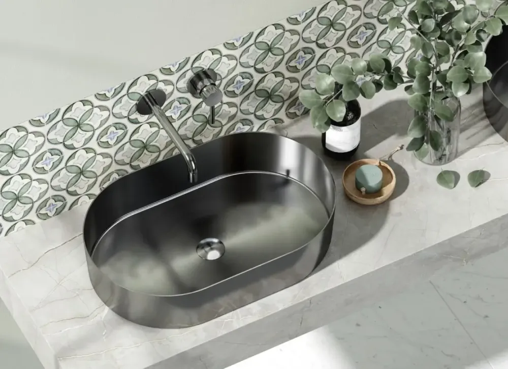 Lavabo Da Appoggio Acciaio Inox 55x35 - Canna Di Fucile