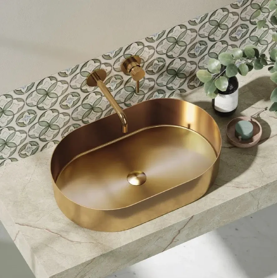 Lavabo Da Appoggio Acciaio Inox 55x35 - Oro Rosa