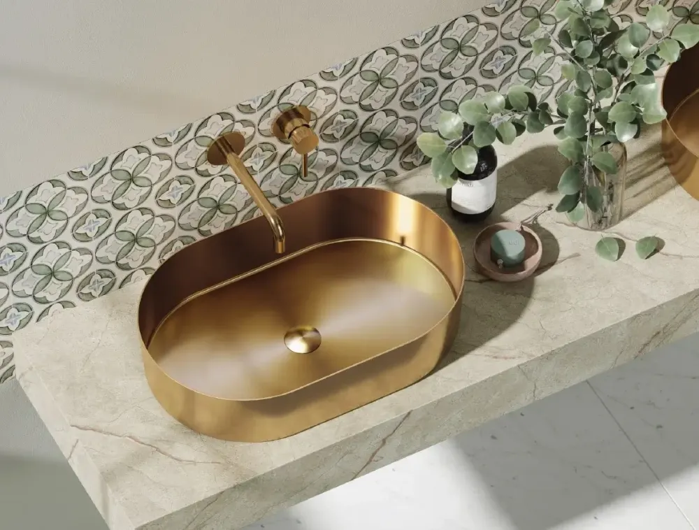 Lavabo Da Appoggio Acciaio Inox 55x35 - Oro Rosa