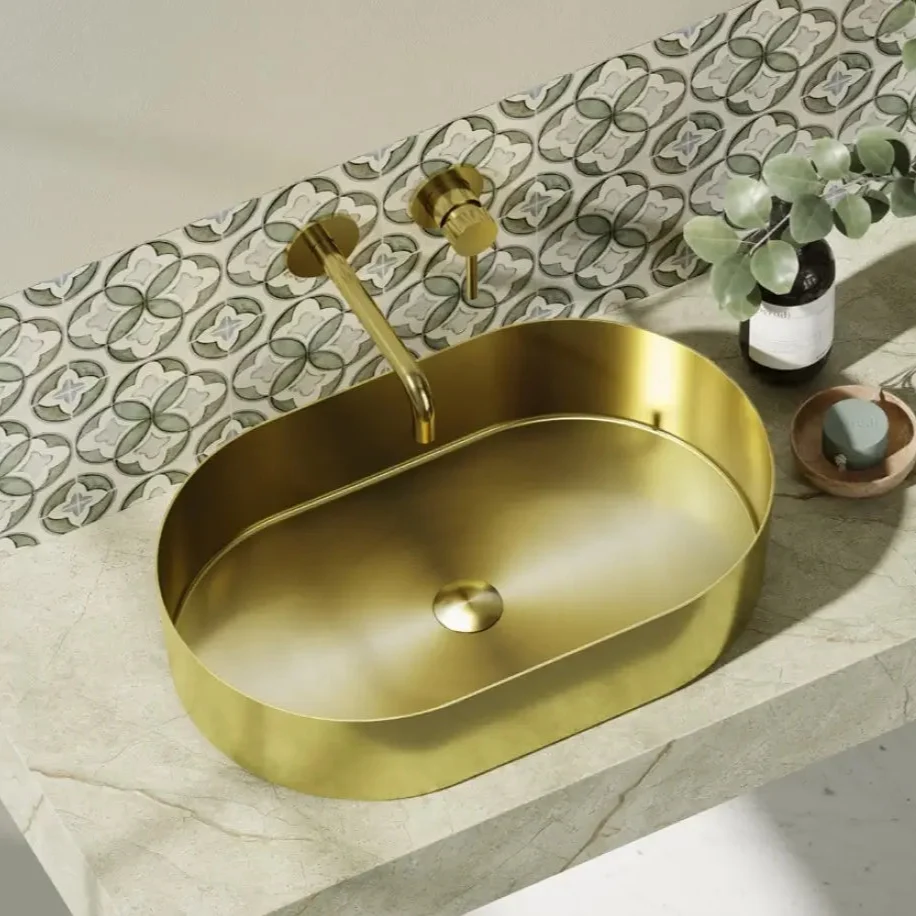 Lavabo Da Appoggio Acciaio Inox 55x35 - Oro