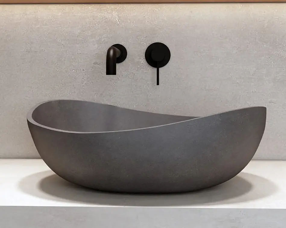 KARAG ERIS | Lavabo Da Appoggio Pietra Ricomposta Grigio Cemento