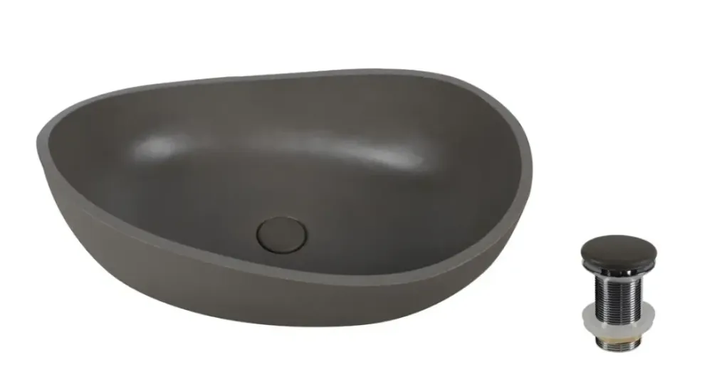 KARAG ERIS | Lavabo Da Appoggio Pietra Ricomposta Grigio Cemento