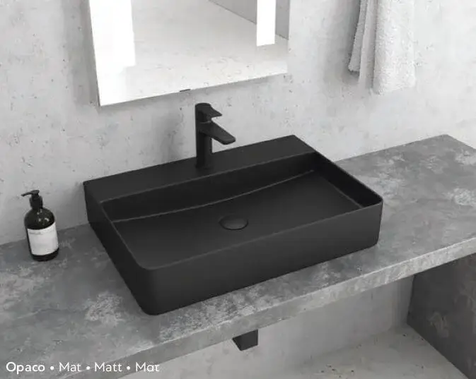 Lavabo Da Appoggio 50x42 Ceramica - Nero Opaco