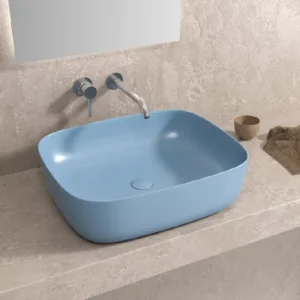 Lavabo Da Appoggio Ceramica Azzurro Opaco