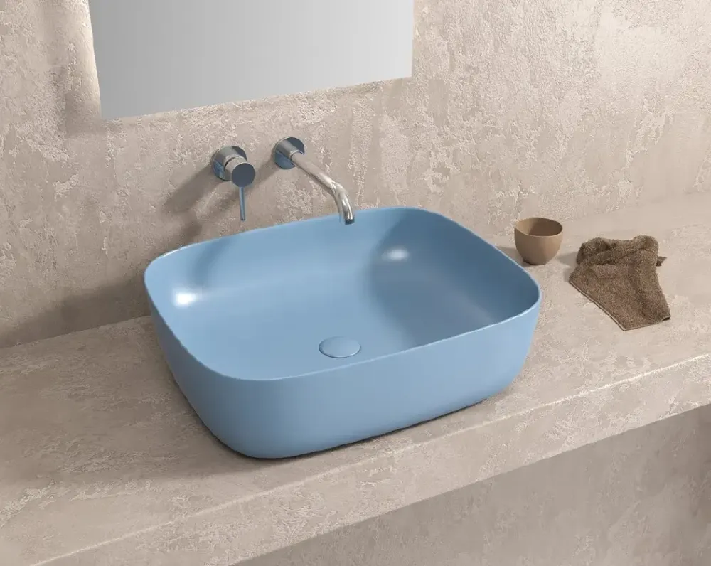 Lavabo Da Appoggio Ceramica Azzurro Opaco