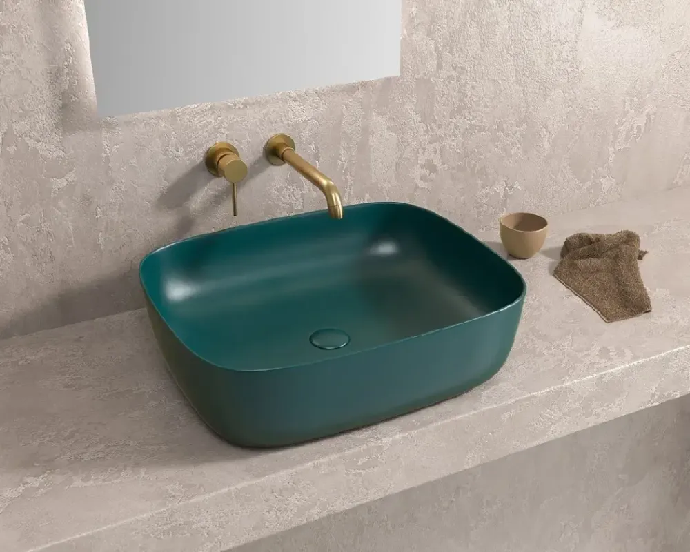 Lavabo Da Appoggio Ceramica Verde Opaco
