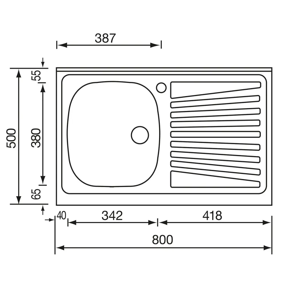 Lavello Inox ad Appoggio 80×50 1 vasca Sinistra e Gocciolatoio